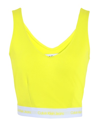 CALVIN KLEIN JEANS Crop top Verde lime 77% Poliestere, 19% Modal, 4% Elastan