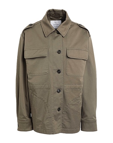 WOOLRICH Solid color shirts & blouses Military green 98% Cotton, 2% Elastane