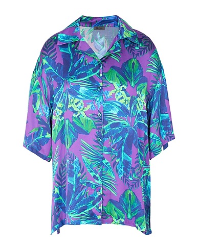8 by YOOX Camicie e bluse a fiori PRINTED VISCOSE BOWLING SHIRT
 Prugna 100% Viscosa