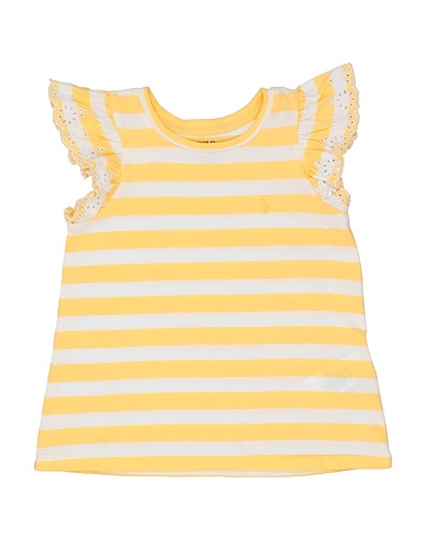 POLO RALPH LAUREN T-shirt Striped Eyelet Cotton Jersey Top
 Marigold 100% Cotton