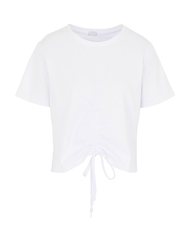 8 by YOOX Basic T-Shirt ORGANIC COTTON CROP T-SHIRT W/ FRONT GATHERING
 White 100% Organic cotton