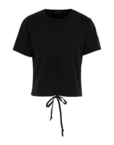 8 by YOOX Basic T-Shirt ORGANIC COTTON CROP T-SHIRT W/ FRONT GATHERING
 Black 100% Organic cotton