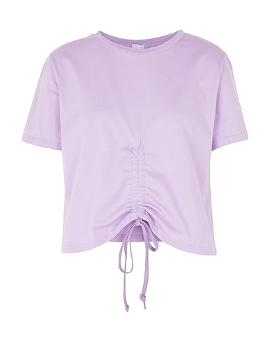 8 by YOOX 베이직 티셔츠 ORGANIC COTTON CROP T-SHIRT W/ FRONT GATHERING
 라일락 100% 오가닉 코튼