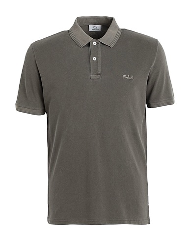 WOOLRICH Polo shirt Dark green 95% Cotton, 5% Elastane