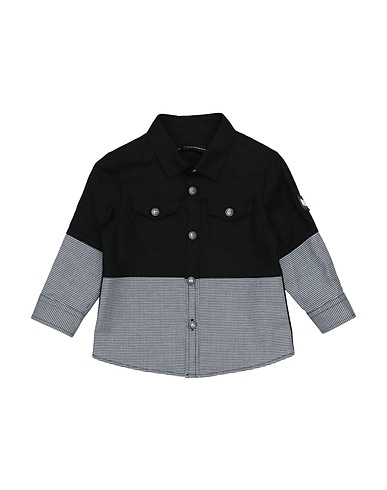 DANIELE ALESSANDRINI Patterned shirt Black 97% Cotton, 3% Elastane