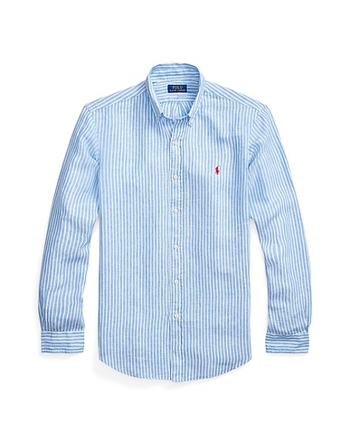 POLO RALPH LAUREN Linen shirt CUSTOM FIT STRIPED LINEN SHIRT
 Sky blue 100% Linen