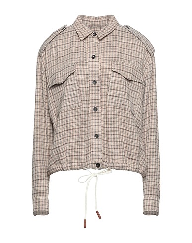 ALYSI Checked shirt Beige 93% Viscose, 7% Virgin Wool
