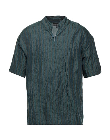 EMPORIO ARMANI Striped shirt Deep teal 76% Cotton, 13% Silk, 11% Metallic fiber