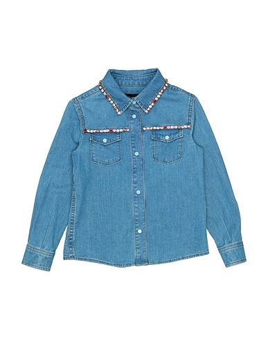 DOLCE&GABBANA Denim shirt Blue 98% Cotton, 2% Elastane, Brass, Crystal
