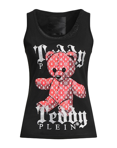 PHILIPP PLEIN Tank top Black 100% Cotton, Glass