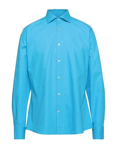 GIANLUCA T. Solid colour shirt Azure 100% Cotton