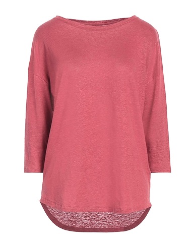 MAJESTIC FILATURES Basic T-Shirt Burgundy 94% Linen, 6% Elastane