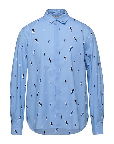 NEIL BARRETT Patterned shirt Sky blue 100% Cotton