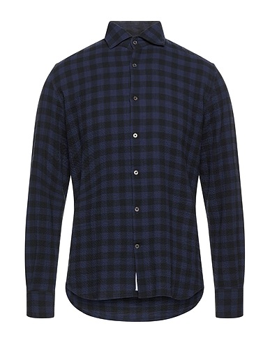BROOKSFIELD Checked shirt Midnight blue 98% Cotton, 2% Elastane