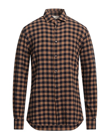 BROOKSFIELD Checked shirt Camel 98% Cotton, 2% Elastane