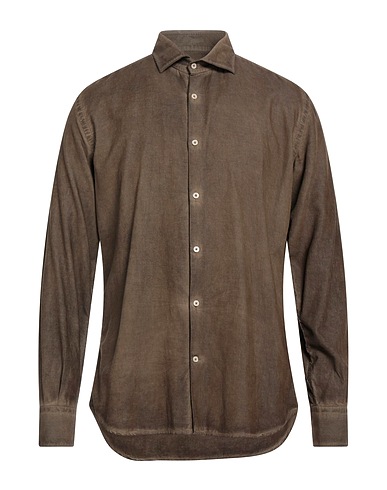BROOKSFIELD Solid color shirt Khaki 100% Cotton