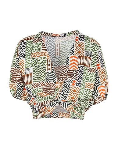 8 by YOOX Crop top PRINTED COTTON CROP TOP W/ FRONT GATHERING
 Green 97% Cotton, 3% Elastane