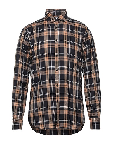 AGLINI Checked shirt Black 52% Cotton, 48% Lyocell