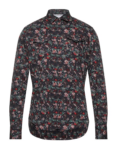 AGLINI Patterned shirt Dark brown 100% Cotton
