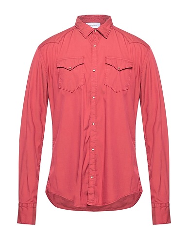 AGLINI Solid color shirt Brick 78% Cotton, 18% Polyamide, 4% Elastane