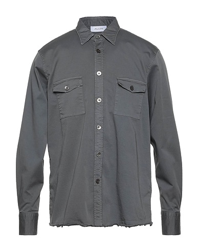 AGLINI Solid color shirt Grey 97% Cotton, 3% Elastane