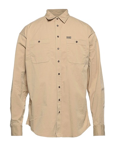 DSQUARED2 Solid colour shirt Sand 97% Cotton, 3% Elastane
