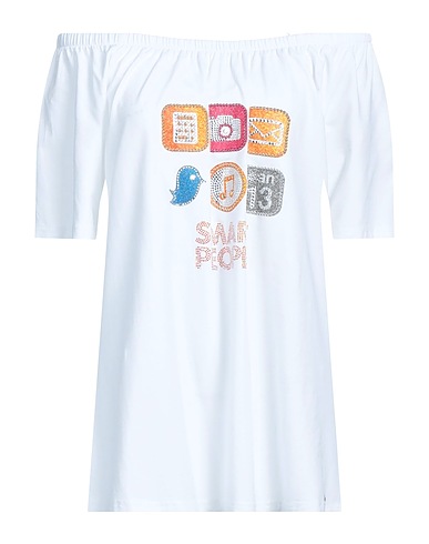 EAN 13 Top spalle scoperte Bianco 94% Cotone, 6% Elastan