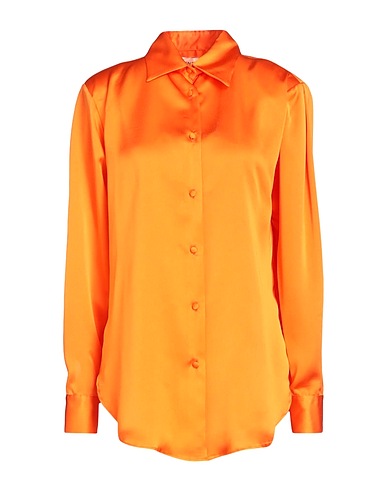 NINEMINUTES Solid color shirts & blouses CAMICIA IN RASO Orange 97% Polyester, 3% Elastane
