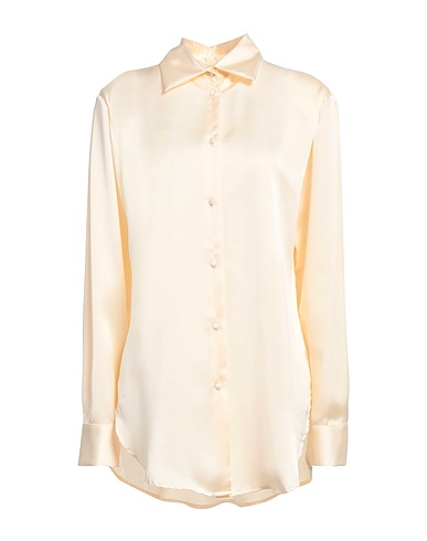 NINEMINUTES Solid color shirts & blouses CAMICIA IN RASO Cream 97% Polyester, 3% Elastane