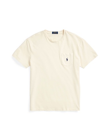 POLO RALPH LAUREN Basic T-Shirt CUSTOM SLIM COTTON-LINEN POCKET T-SHIRT
 Weiß 80% Baumwolle, 20% Leinen