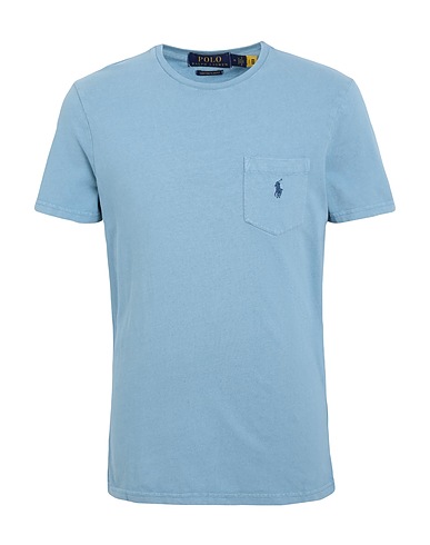 POLO RALPH LAUREN ベーシックTシャツ CUSTOM SLIM COTTON-LINEN POCKET T-SHIRT
 パステルブルー コットン 80% / リネン 20%