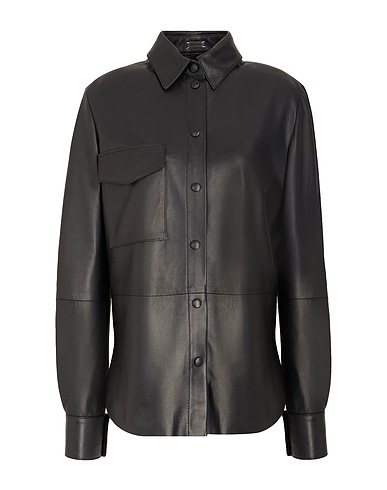 8 by YOOX Camicie e bluse tinta unita LEATHER L/SLEEVE OVERSHIRT
 Nero 100% Pelle di agnello