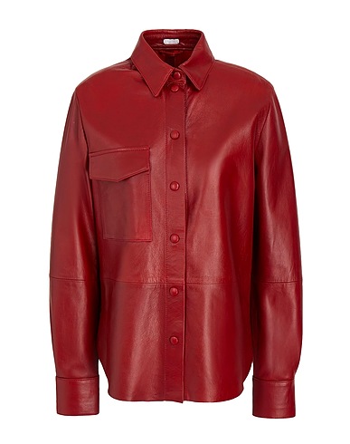 8 by YOOX Solid colour shirts & blouses LEATHER L/SLEEVE OVERSHIRT
 Burgundy 100% Lambskin