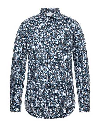 MANUEL RITZ Patterned shirt Midnight blue 97% Cotton, 3% Elastane