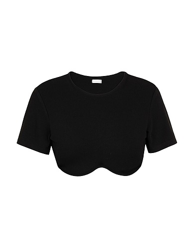 8 by YOOX Bustier UNDERWIRE S/SLEEVE CROP T-SHIRT
 Black 62% Polyester, 34% Viscose, 4% Elastane