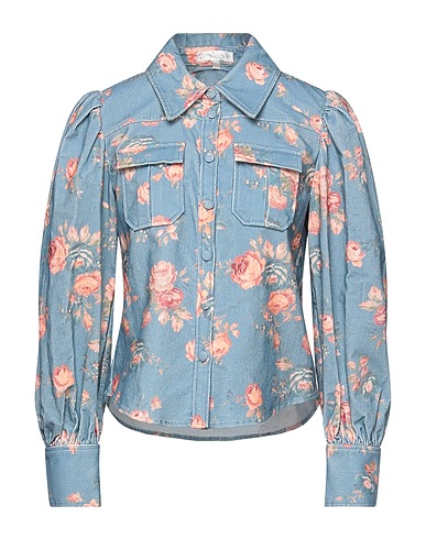 LOVESHACKFANCY Floral shirts & blouses Pastel blue 98% Cotton, 2% Elastane
