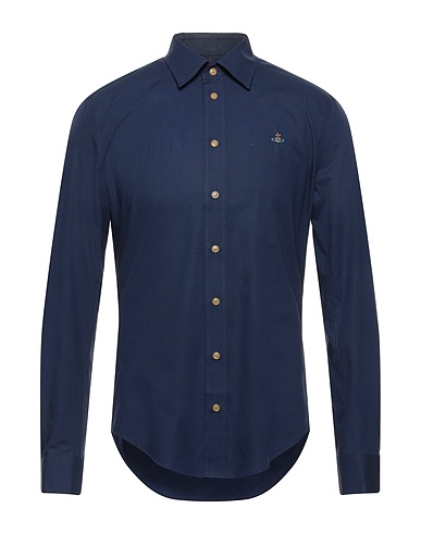 VIVIENNE WESTWOOD Solid color shirt Midnight blue 97% Organic cotton, 3% Eco Polyester