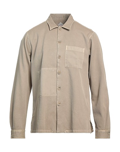 XACUS Solid colour shirt Khaki 90% Cotton, 10% Wool