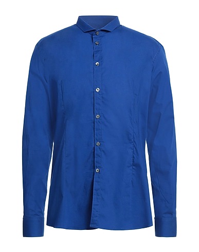 DANIELE ALESSANDRINI HOMME Solid color shirt Bright blue 97% Cotton, 3% Elastane