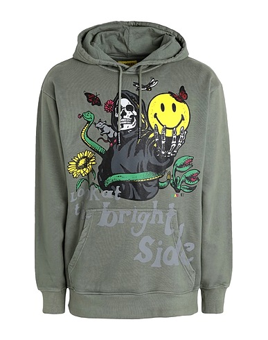 MARKET Hooded sweatshirt SMILEY LOOK AT THE BRIGHT SIDE HOODIE Military green 100% Cotton