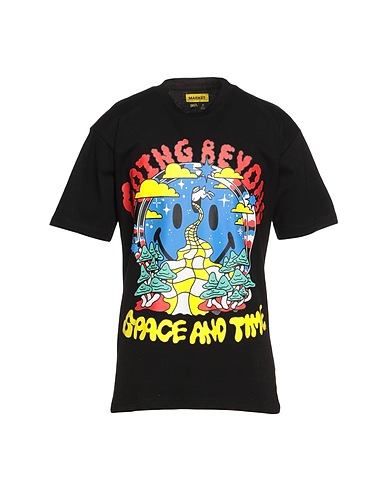 MARKET Basic t-Shirt SMILEY BEYOND SPACE AND TIME T-SHIRT Μαύρο 100% Βαμβάκι