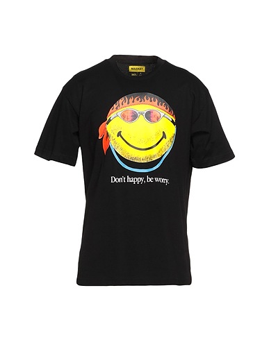 MARKET T-shirt SMILEY DON'T HAPPY, BE WORRY T-SHIRT Black 100% Cotton