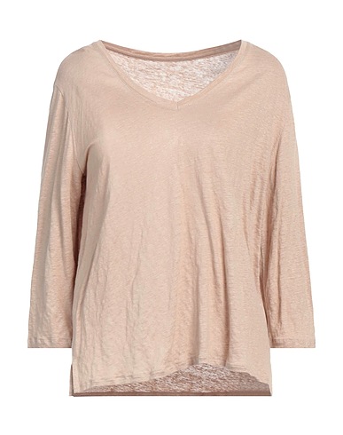MAJESTIC FILATURES Basic T-shirt Beige 94% Linen, 6% Elastane
