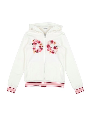 DOLCE&GABBANA Hooded sweatshirt Ivory 100% Cotton, Silk, Crystal, Metallic Polyester, Elastane