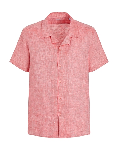 8 by YOOX Linen shirt LINEN CAMP-COLLAR S/SLEEVE SHIRT
 Red 100% Linen