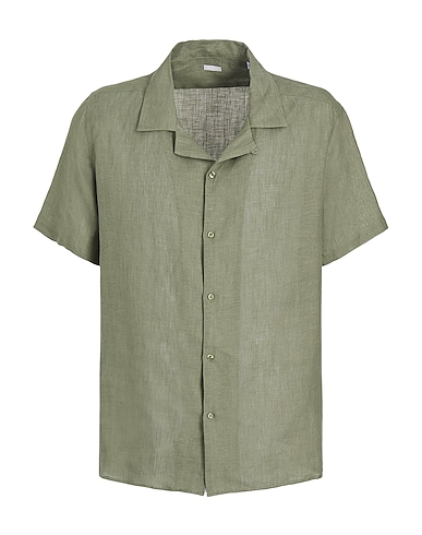 8 by YOOX Linen shirt LINEN CAMP-COLLAR S/SLEEVE SHIRT
 Military green 100% Linen