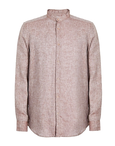 8 by YOOX Camicia in lino LINEN KOREAN COLLAR L/SLEEVE REGULAR-FIT SHIRT
 Marrone 100% Lino
