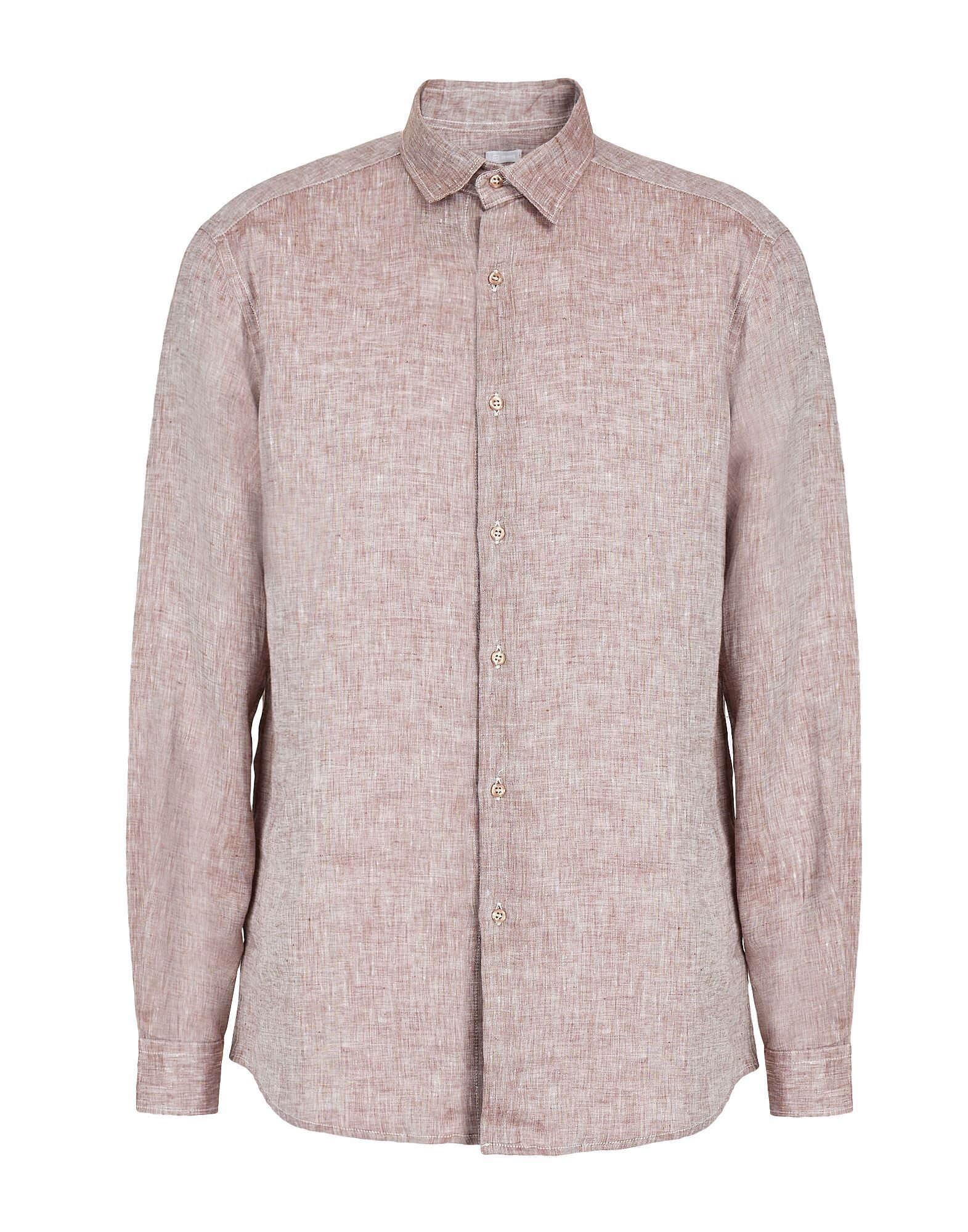 8 By YOOX LINEN-COTTON KOREAN COLLAR L/SLEEVE SHIRT | Beige