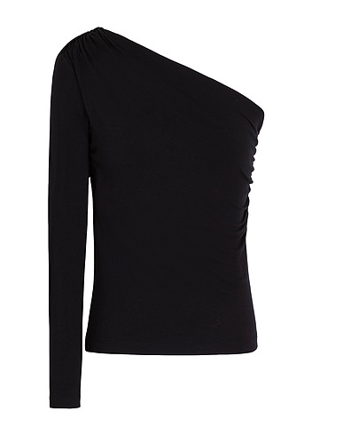 8 by YOOX One-shoulder top VISCOSE ONE-SHOULDER L/SLEEVE TOP
 Black 95% Viscose, 5% Elastane