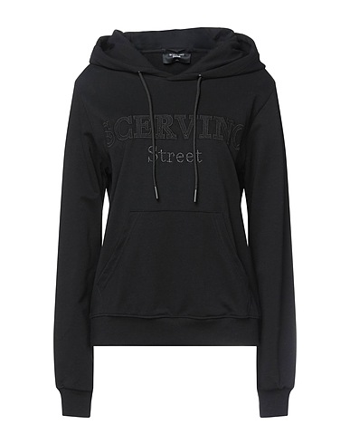 SCERVINO Hooded track jacket  STREET Black 95% Cotton, 5% Elastane